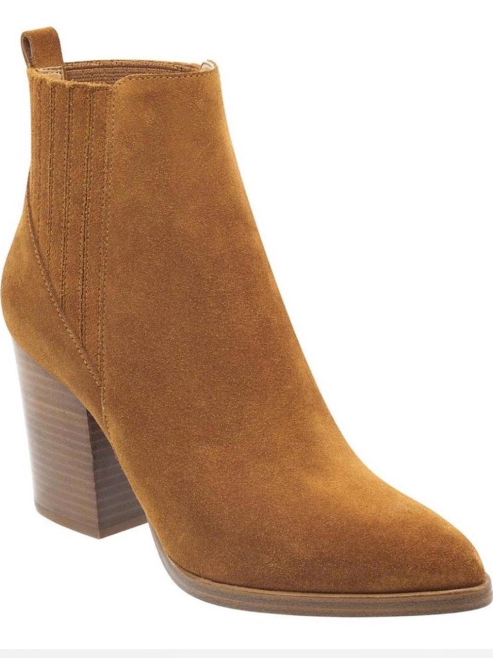 Marc Fisher Alva Stacked Heel Pointy Toe Suede Bootie